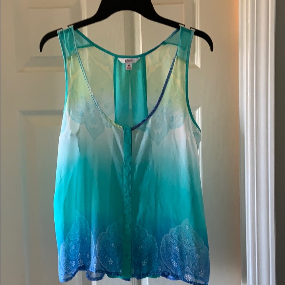 Sleeveless blouse. Sea foam green and blue. Size m